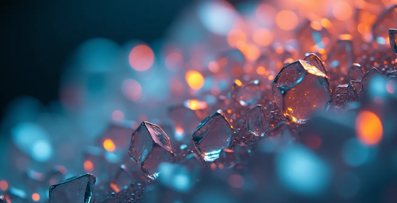 Axe Macro & Textural : Détail microscopique d'une interaction moléculaire entre cannabinoïdes et récepteurs